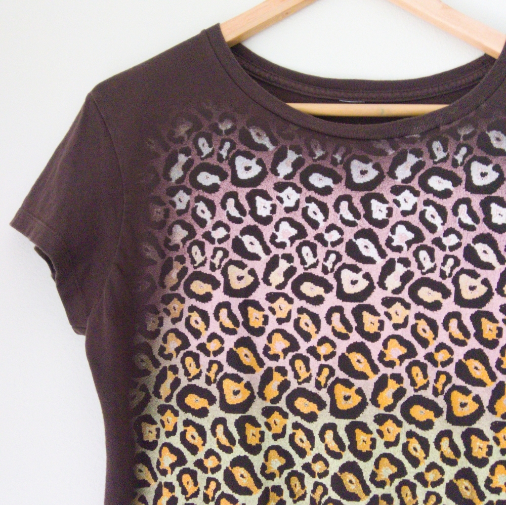 Wrangler Classic Blues T-Shirt Women's XL Brown Leopard Ombre Glitter Western - Picture 2 of 8